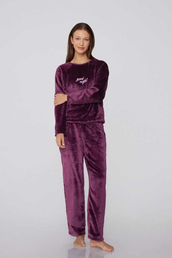 Langer Pyjama aus Fleece Stickerei Good Night  