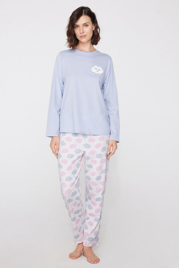 Full-Length Cotton Cloud-Print Pajamas  