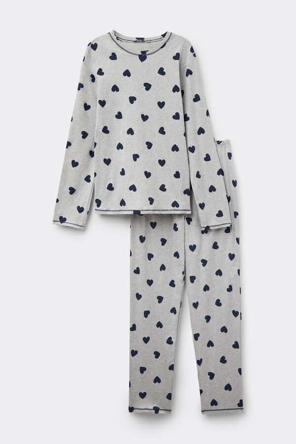Pijama Largo Algod&oacute;n Estampado Corazones  