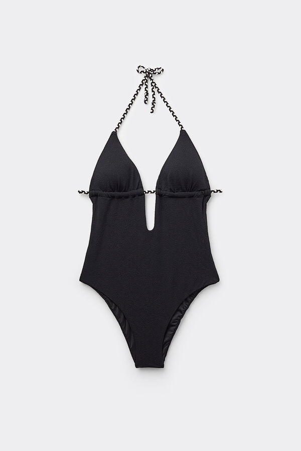 Tiki Texture One-Piece Triangle Swimsuit with Removable Padding  