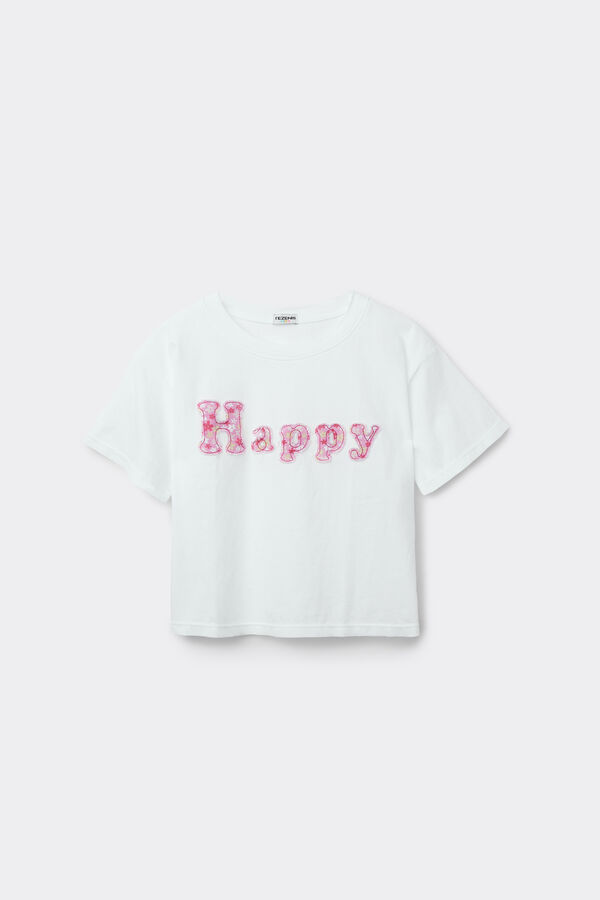 T-Shirt in Boxy-Passform mit Patch f&uuml;r M&auml;dchen  