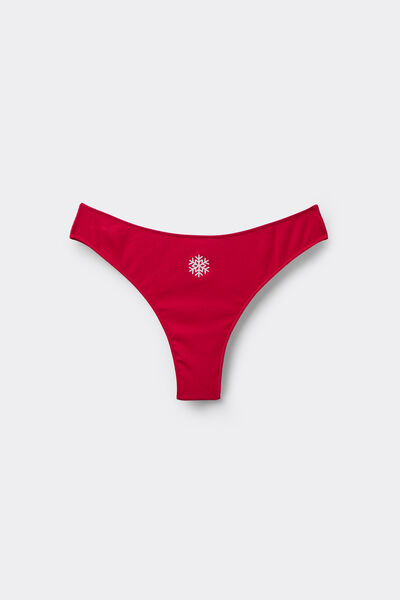 Brazilian Panties in Ribbed Cotton with Embroidery