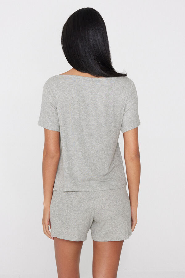 Short Ribbed Viscose Pyjamas with Boat Neck  