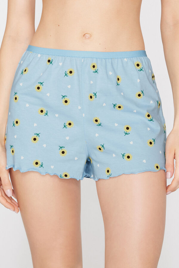 Printed Cotton Shorts with Rolled Hem  