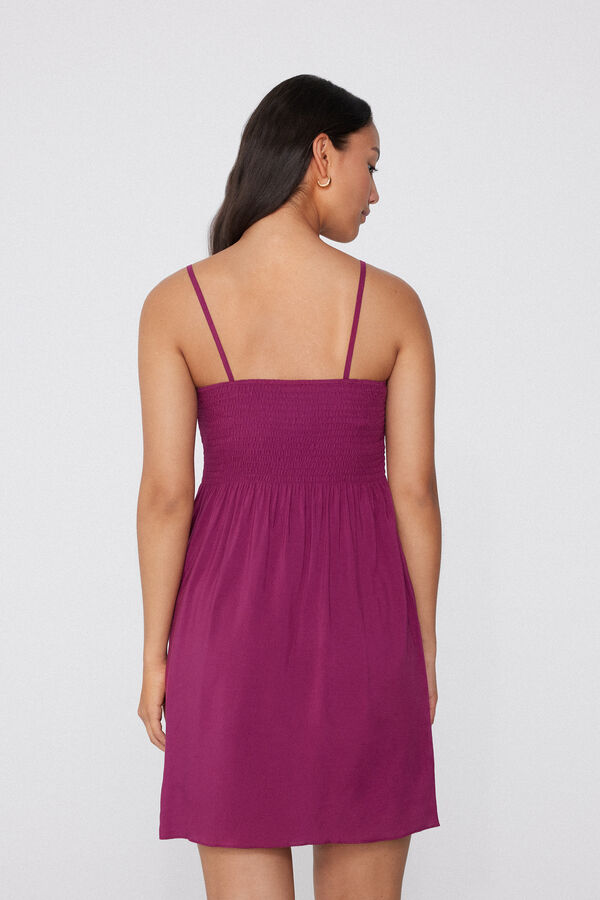 Viscose Smocked Dress with Narrow Shoulder Straps  