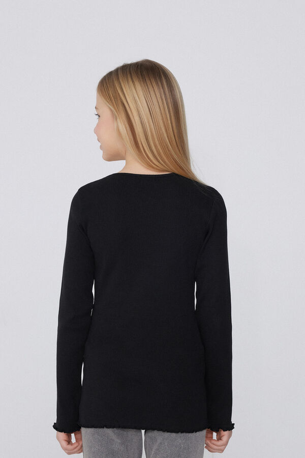Langarm-Rundhalsshirt gerippt mit Muschelkanten f&uuml;r M&auml;dchen  
