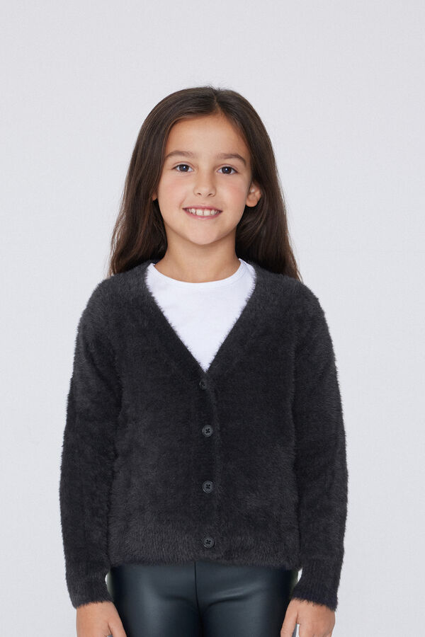 Kunstfell-Cardigan mit V-Ausschnitt  