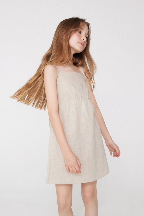 Robe Fille Toile Coton Effet Lin  