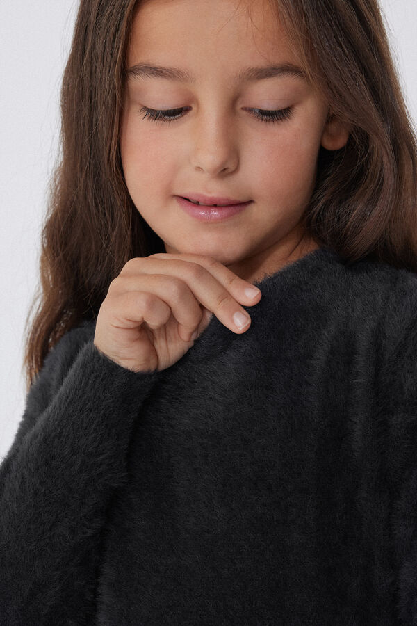 Pull Col Rond en Fourrure  