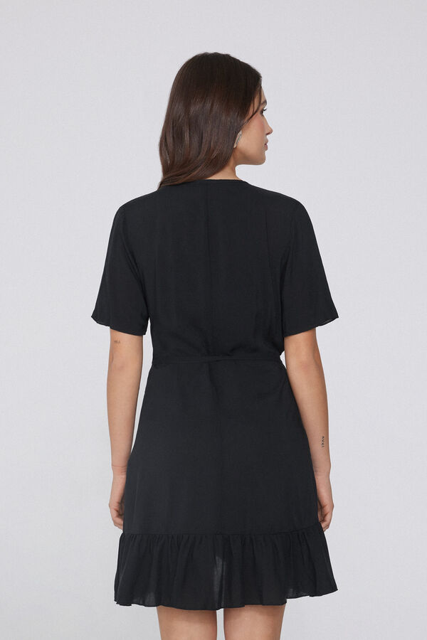 Short-Sleeved Viscose Fabric Mini Wrap Dress  