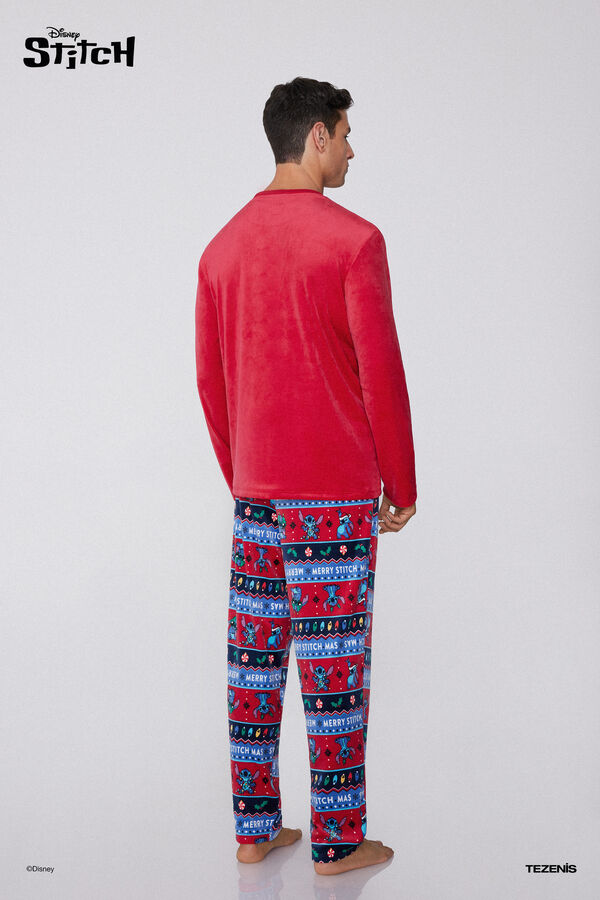Langer Herren-Pyjama Mikrofleece Stitch Disney-Weihnachtsprint  