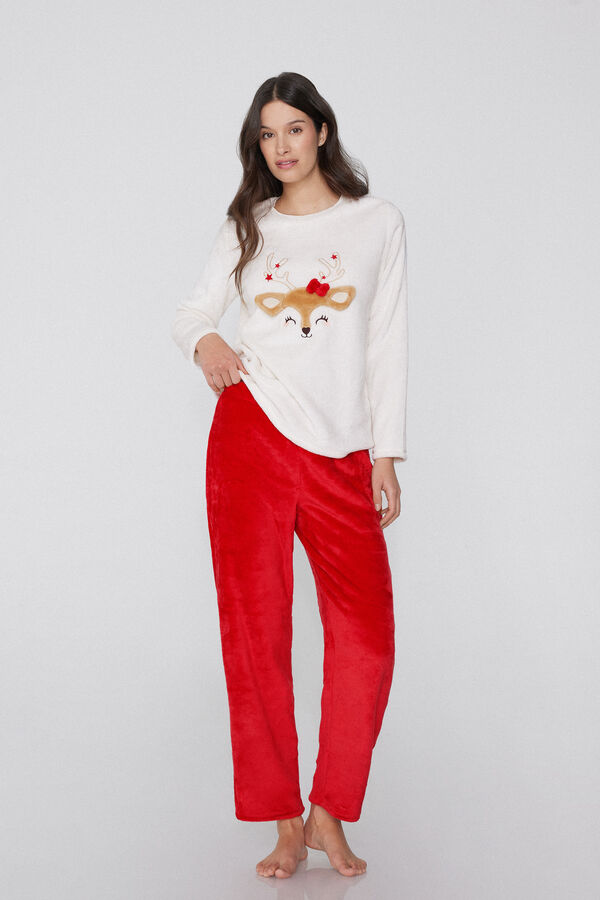 Reindeer Patch Long Fleece Pyjamas  