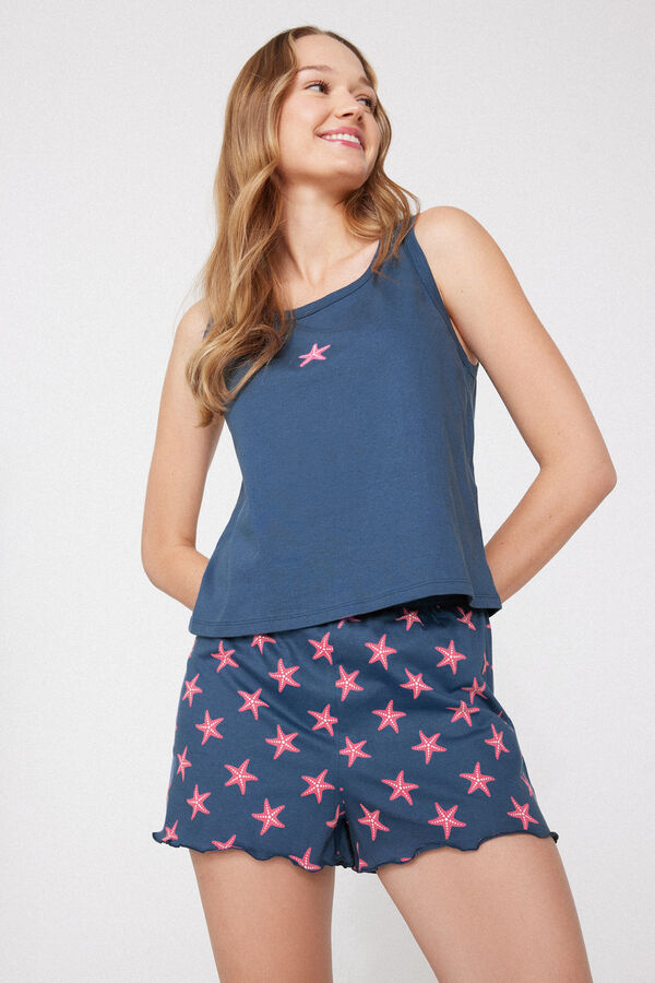 Printed Cotton Shorts with Rolled Hem  