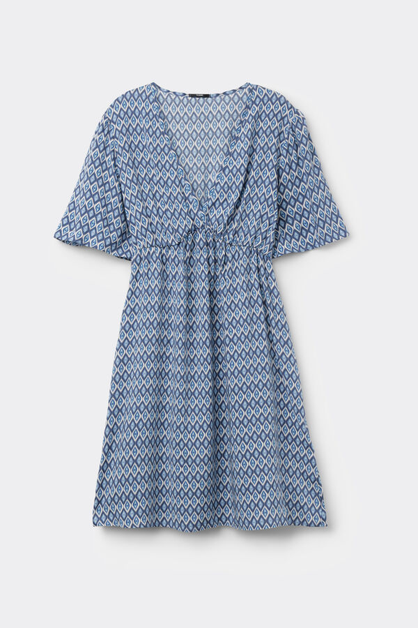 Short Sleeve Short Viscose Canvas Dress  