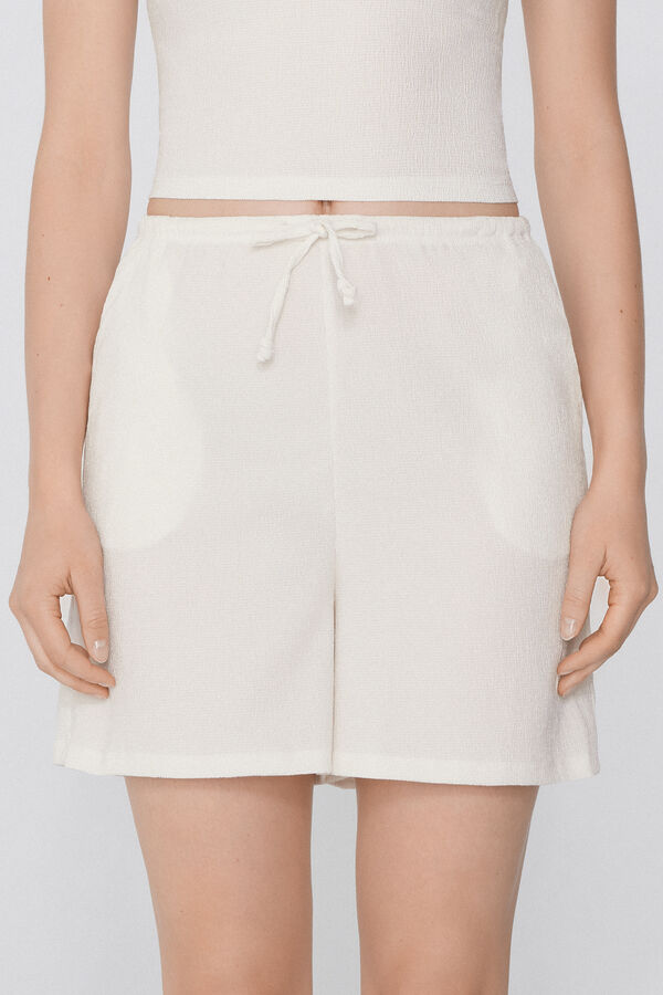 Crepe-Effect Shorts with Drawstring  