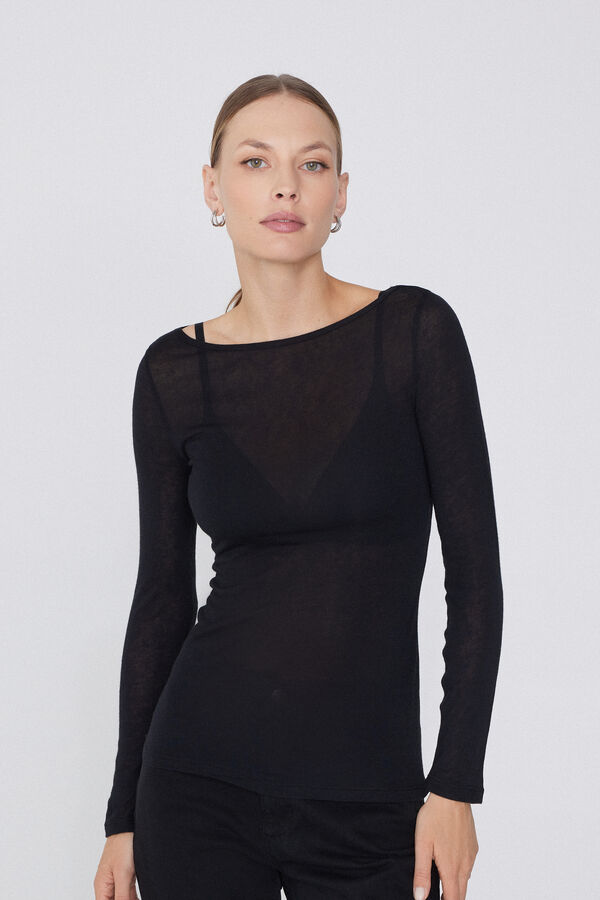 Lightweight Viscose and Merino Wool Boat Neck Top  