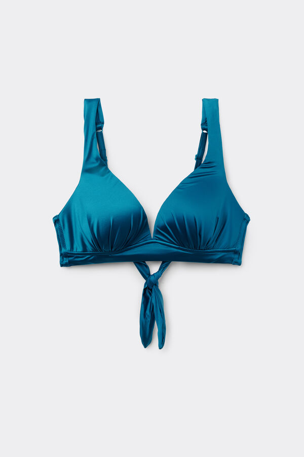Blue Shiny Glam Wide Strap Triangle Bikini Top  