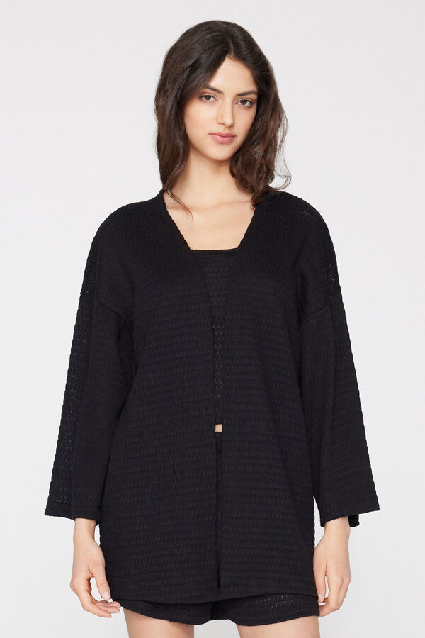 Kimono-Cardigan mit Lochmuster  