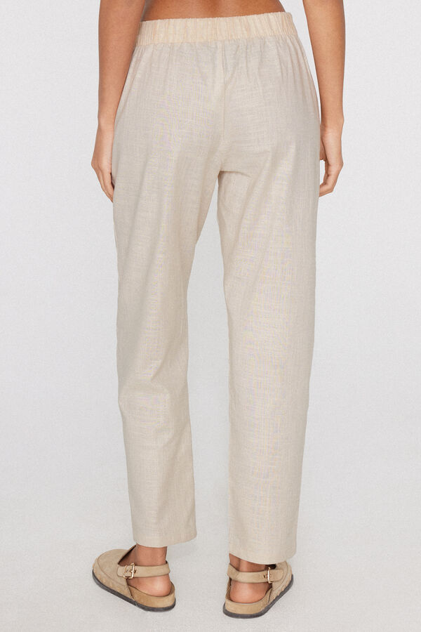 Pantaloni Lunghi Sigaretta 100% Cotone Effetto Lino  