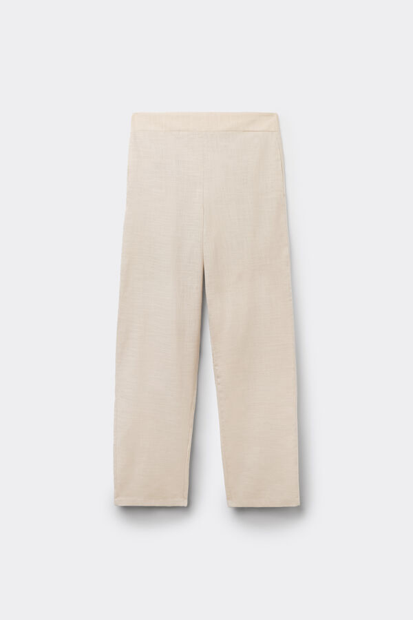 Pantaloni Lunghi Sigaretta 100% Cotone Effetto Lino  