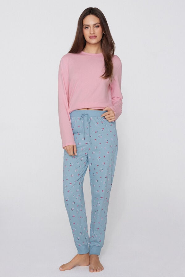 Long Printed Drawstring Cotton Pants  