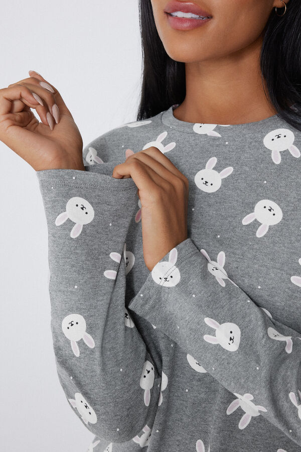 Langer Pyjama aus Baumwolle mit Kaninchen-Print  