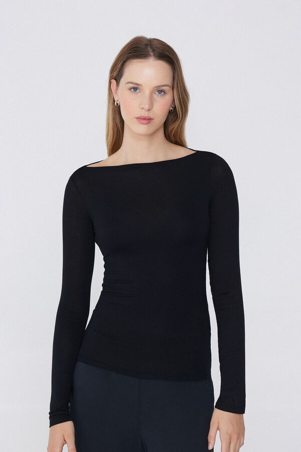 Maglia Maniche Lunghe Scollo Barchetta Viscosa  