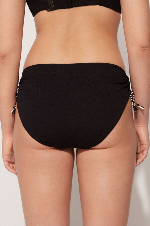 Tiki Texture High-Waist Bikini Bottoms with Drawstring  