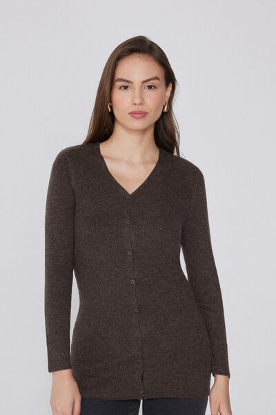 Longline Heavyweight V-Neck Wool Blend Cardigan