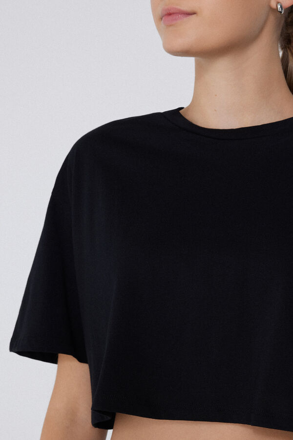 Boxy Crewneck Cropped Cotton T-Shirt  