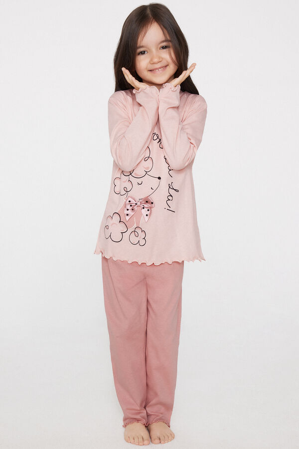 Pyjama Long Fille en Coton Imprim&eacute; Chien  