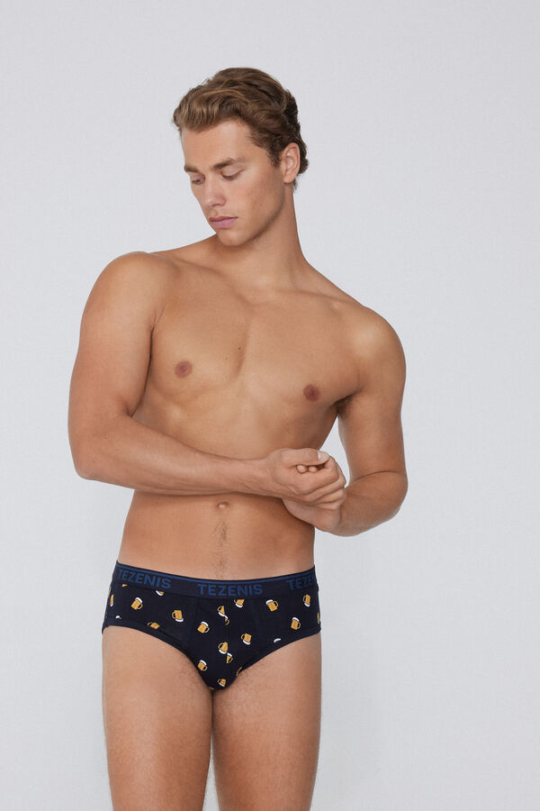 Printed Cotton Bikini Bottoms with Logo  