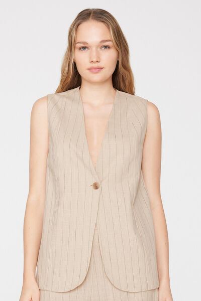 Gilet Lungo in Tela di Cotone Effetto Lino