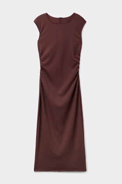 Crinkle Midi Dress with Gathering