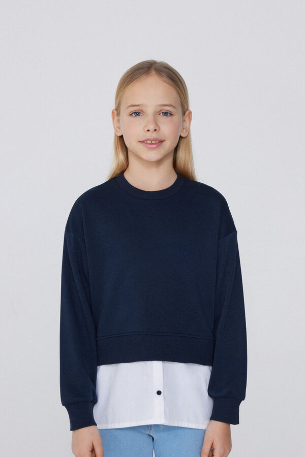 Lang&auml;rmeliges Sweatshirt aus Baumwolle in Blusenoptik f&uuml;r M&auml;dchen  