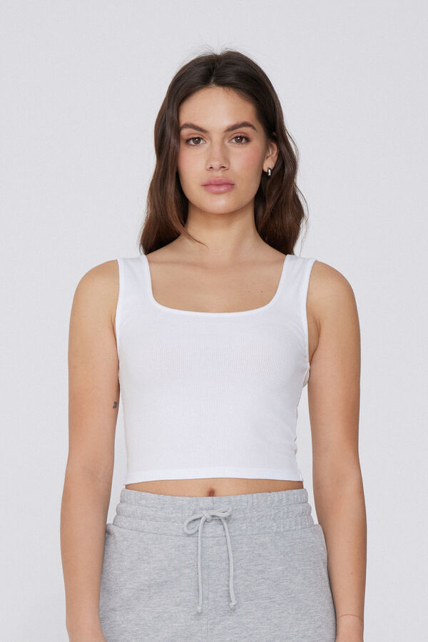 Wide Shoulder Strap Ribbed Cotton Crop Top  