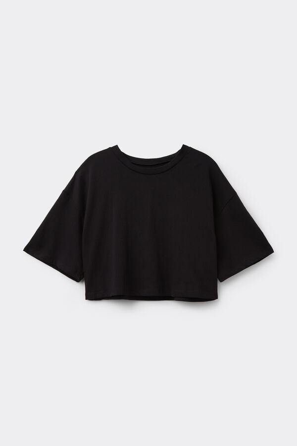 Boxy Crewneck Cropped Cotton T-Shirt  