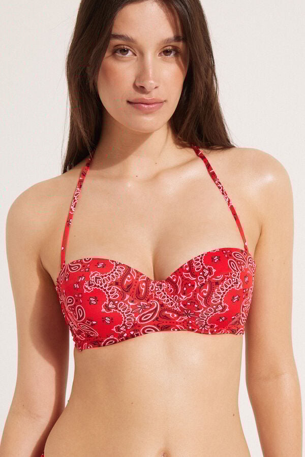 Red Bandana Family Padded Bandeau Bikini Top  