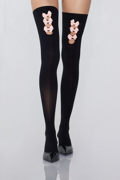 100 Denier Over-the-Knee Socks with Bow Appliqu&eacute;s