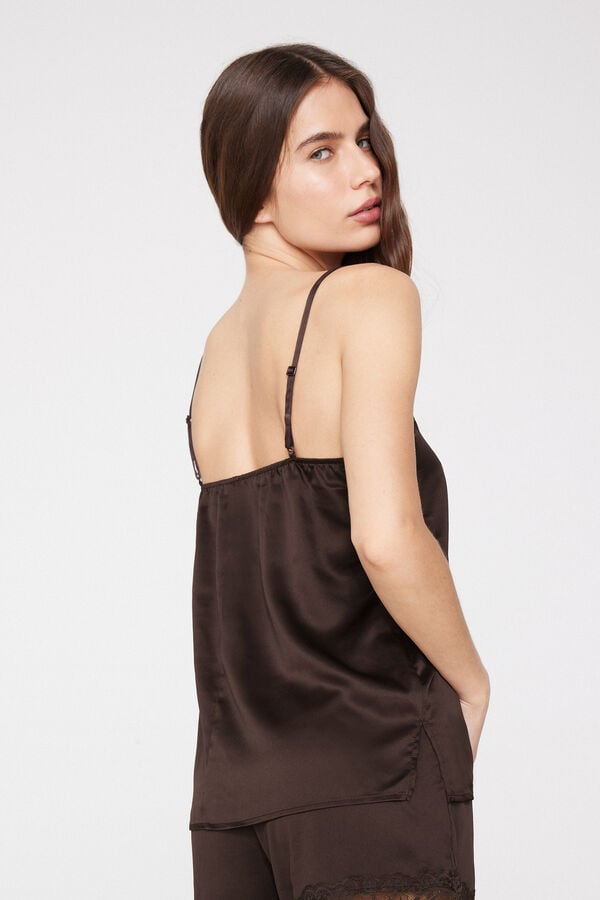 Satin and Lace Camisole with Narrow Shoulder Straps  