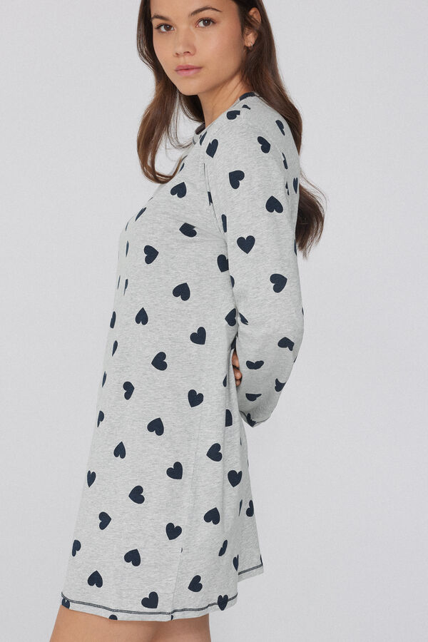 Camicia da Notte Manica Lunga Cotone Cuori  