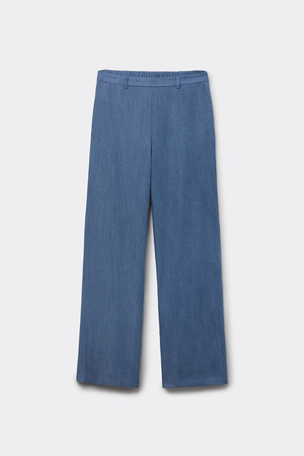 Wide Leg Denim Canvas Trousers  