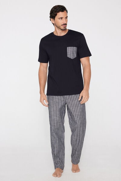 Długa Bawełniana Piżama z Kr&oacute;tkim Rękawem i Kieszonką