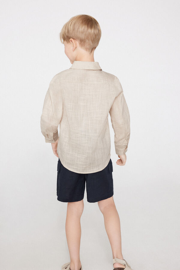 Camicia Manica Lunga Bimbo Tela Cotone Effetto Lino  