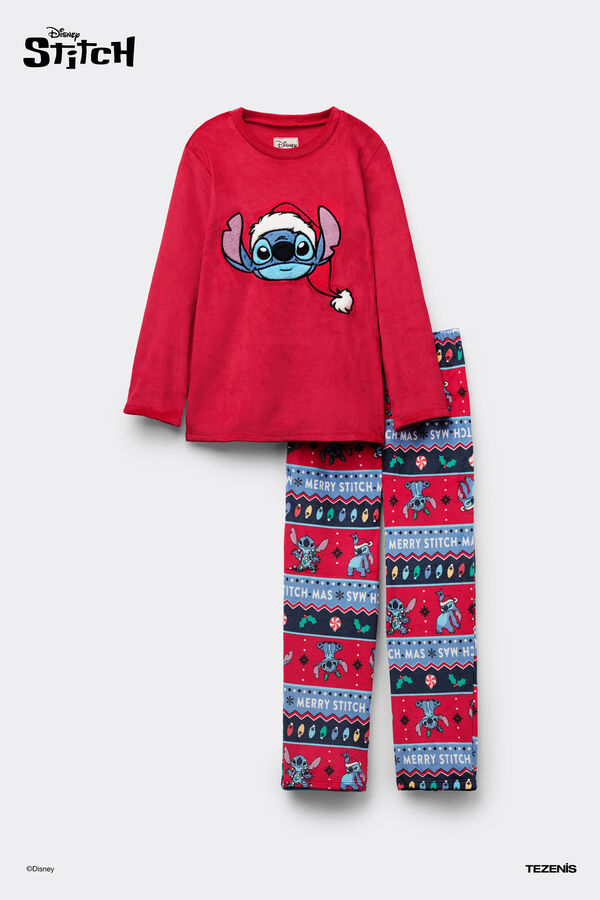 Unisex kids&rsquo; Christmas Disney Stitch Long Microfleece Pyjamas  