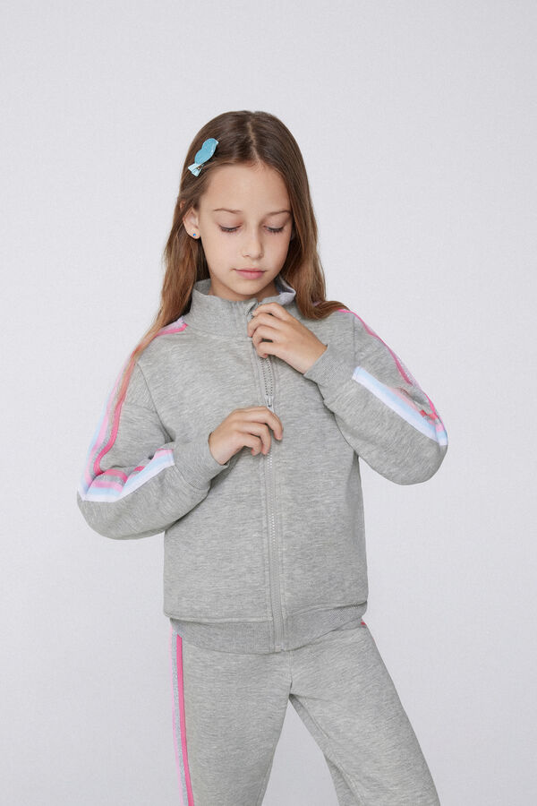 Sweat Fille Molleton &Eacute;pais Fermeture Zipp&eacute;e Bandes Lat&eacute;rales  