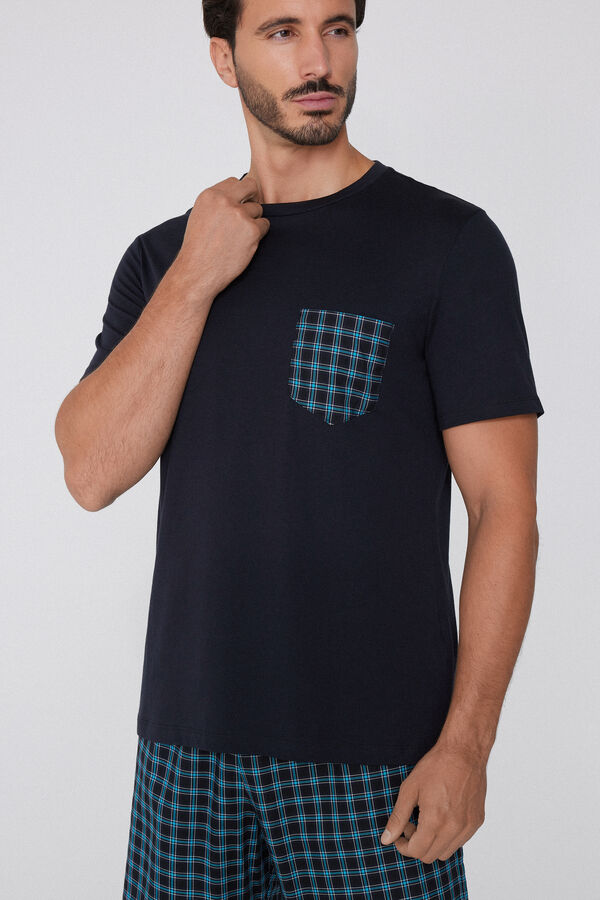 Pamut R&ouml;vid Pizsama Zsebbel &eacute;s Kock&aacute;s Mint&aacute;val  