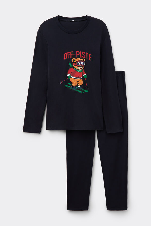 &ldquo;Off piste&rdquo; Print Full Length Cotton Pajamas  