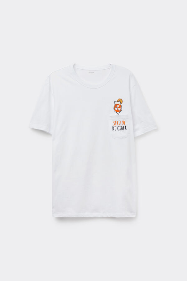 T-Shirt in 100% Cotone con Taschino e Ricamo  