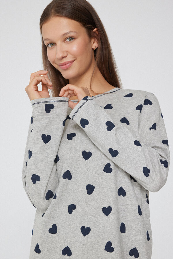 Pijama Largo Algod&oacute;n Estampado Corazones  
